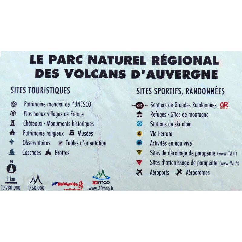 Legende der Karte Le Parc Naturel Régional des Volcans d'Auvergne