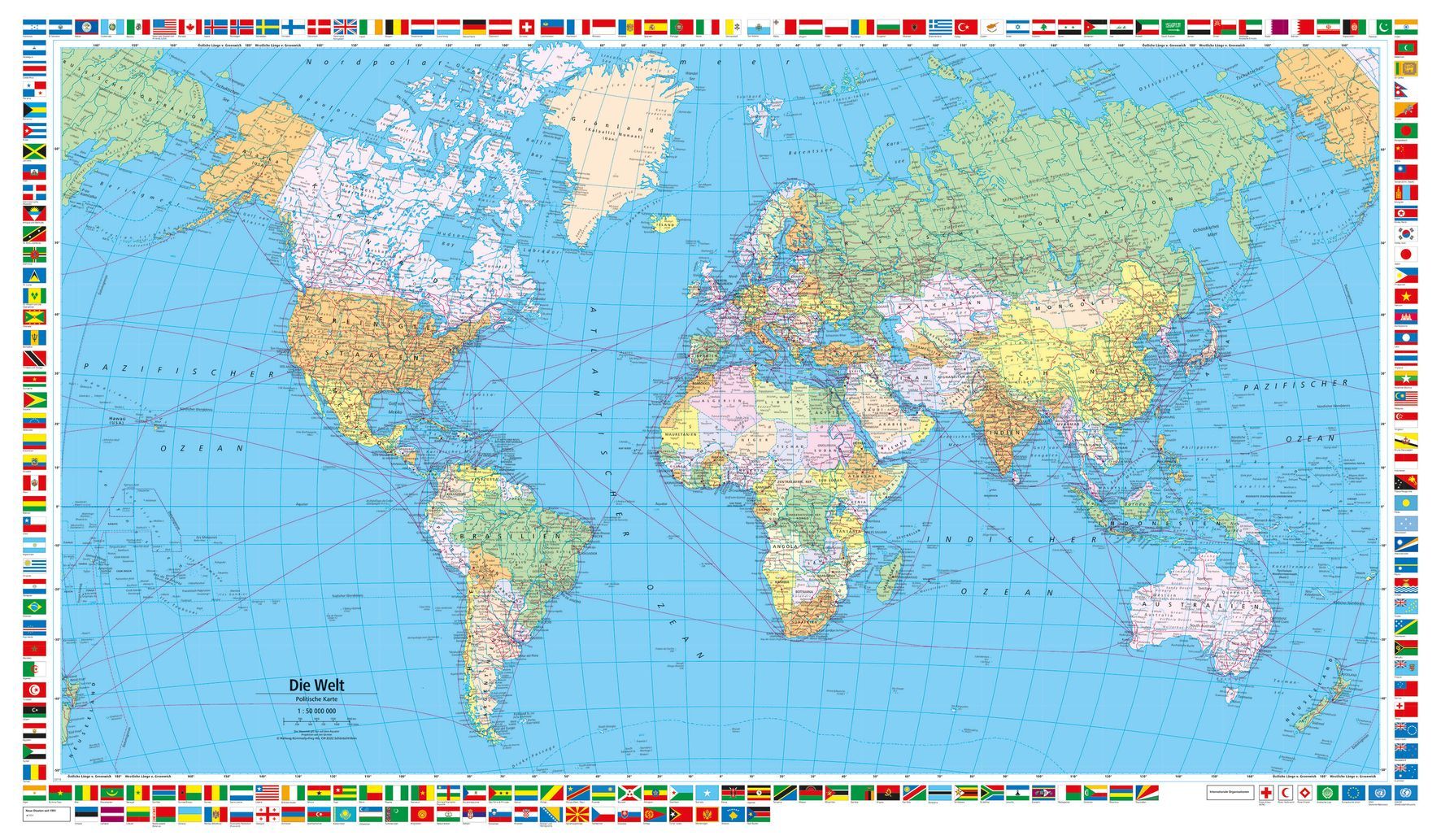 Politische Landkarte mit Flaggenrand
