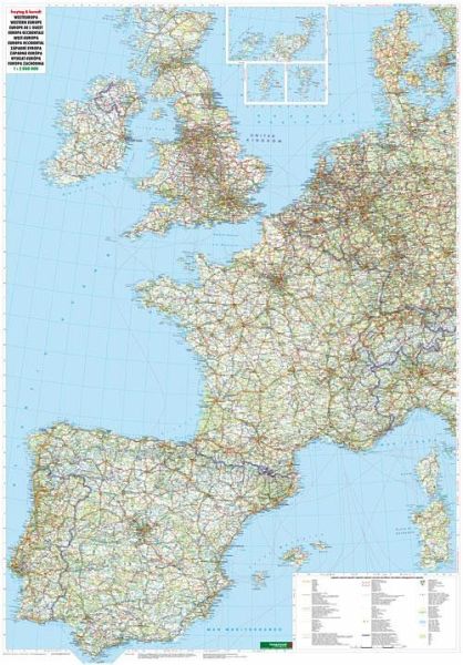 Westeuropa - Straßenkarte (88 x 124 cm / 1:2.000.000)