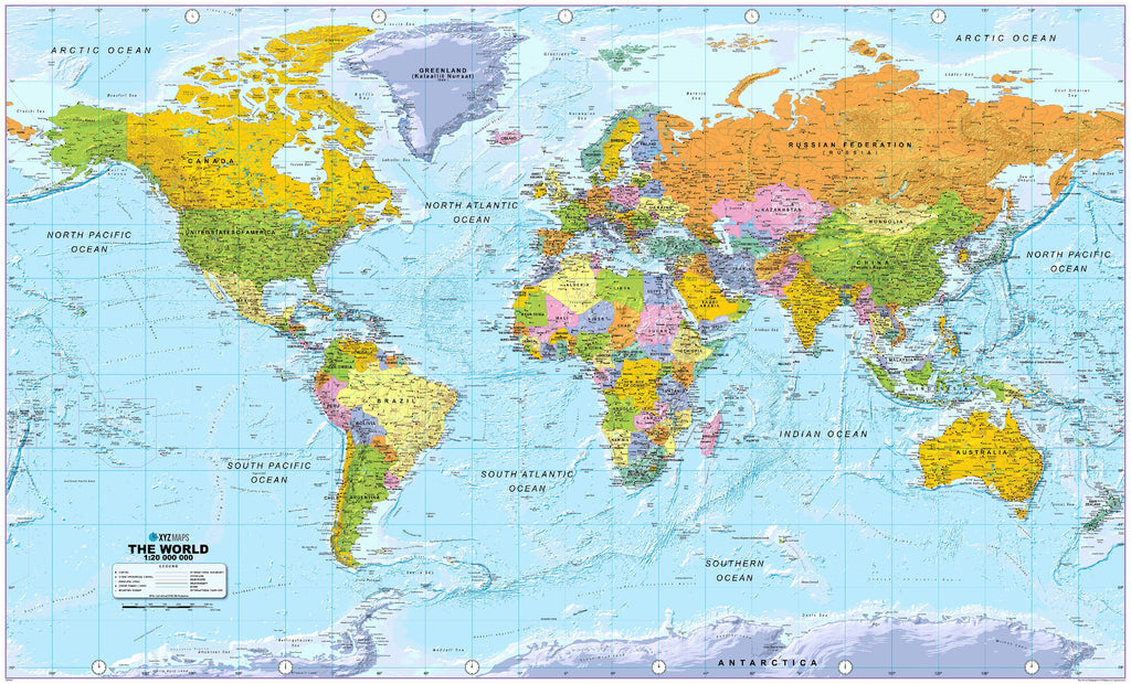 Welt - politisch / englisch (192 x 122 cm / 1:20.000.000)