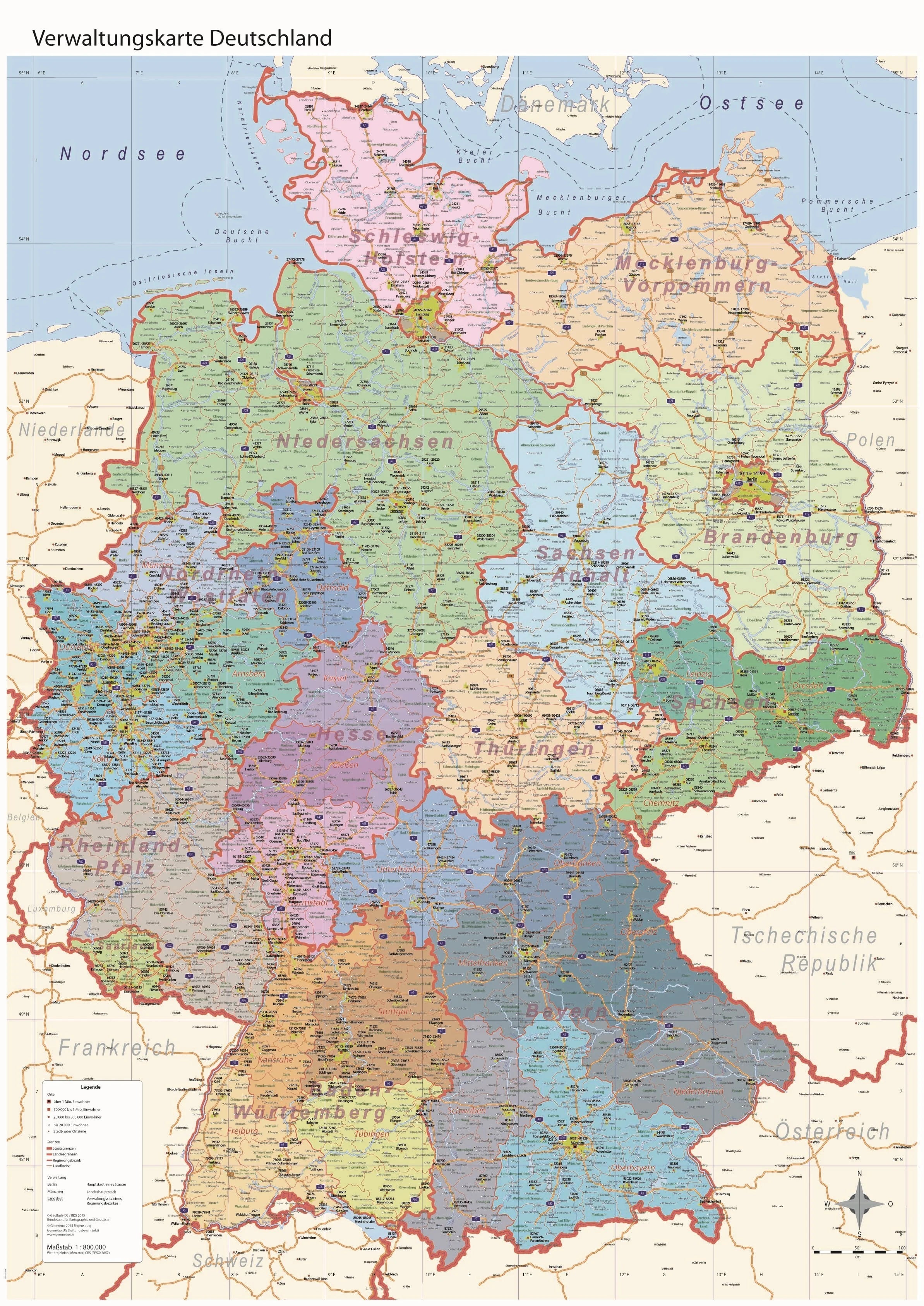 Deutschland - Politische Verwaltungskarte (wählbares Format)