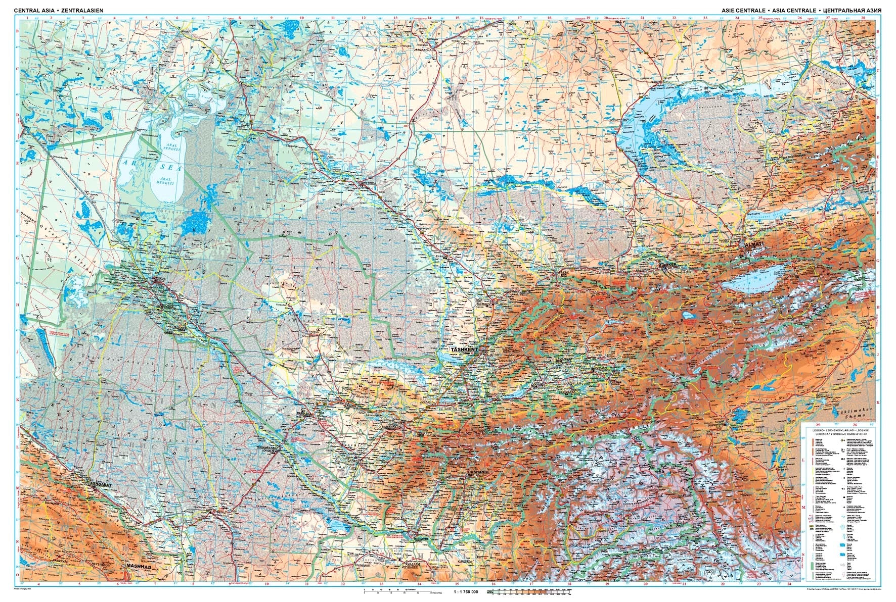 Zentralasien / Mittelasien - physisch (122 x 82 cm / 1:1.750.000)