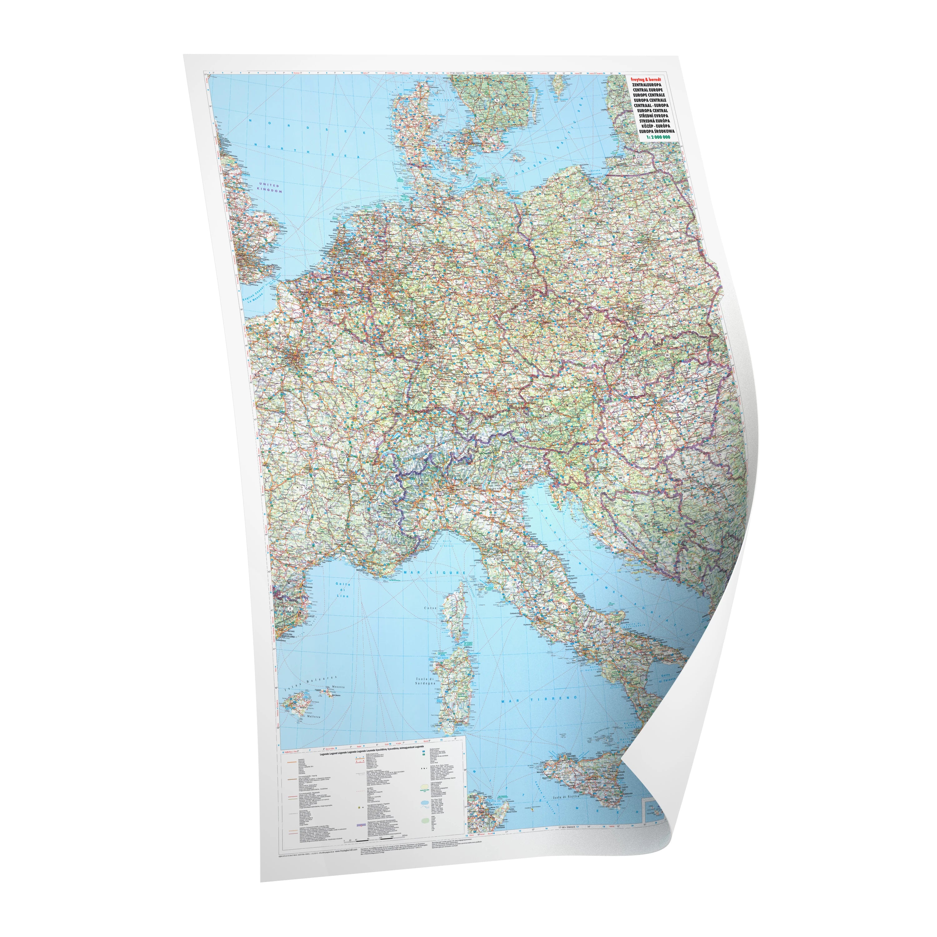 Zentraleuropa / Mitteleuropa - Straßenkarte (87 x 123 cm / 1:2.000.000)