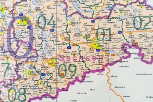 Postleitzahlenregion 09 auf der Postleitzahlenkarte Deutschland