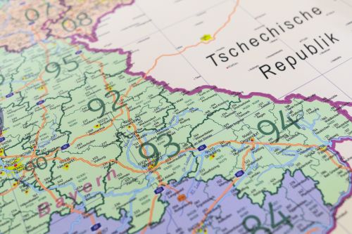 Postleitzahlenregion 93 auf der Postleitzahlenkarte Deutschland