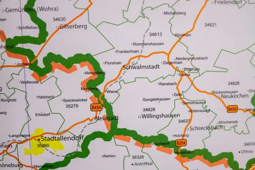 Detailansicht der Postleitzahlenkarte Hessen