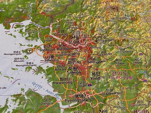 Detailansicht der Reliefkarte von Korea