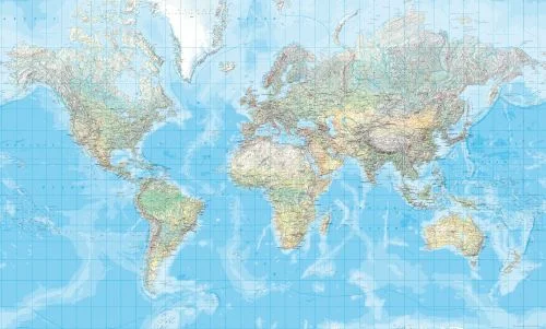 Physikalische Weltkarte im XXL Format