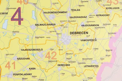 Weiterer Ausschnitt der Postleitzahlenkarte von Ungarn