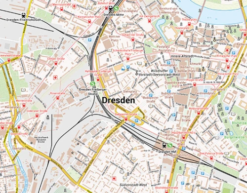 Detailansicht des Stadtplans von Dresden