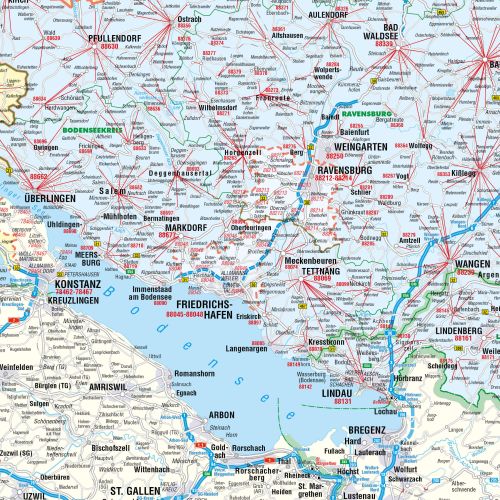 Detailansicht der Postleitzahlenkarte Baden-Württemberg