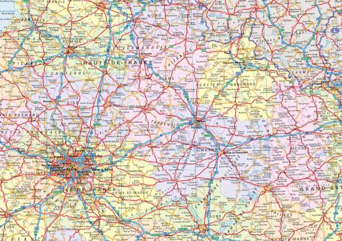 Detailansicht der Straßenkarte von Frankreich