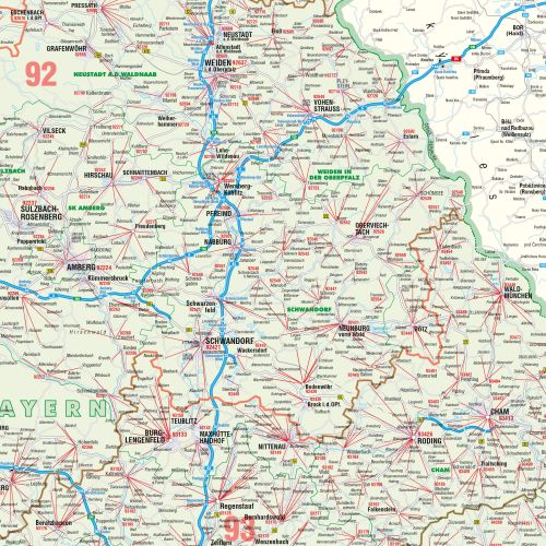 Detailausschnitt aus der Postleitzahlenkarte Bayern
