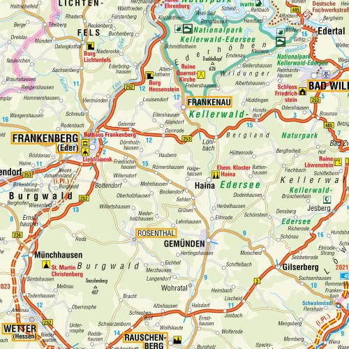Detailansicht der Straßenkarte von Hessen