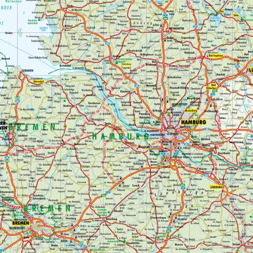 Detailausschnitt der Straßenkarte von Deutschland