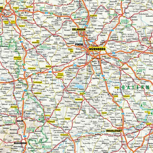 Detailausschnitt der Straßenkarte von Deutschland