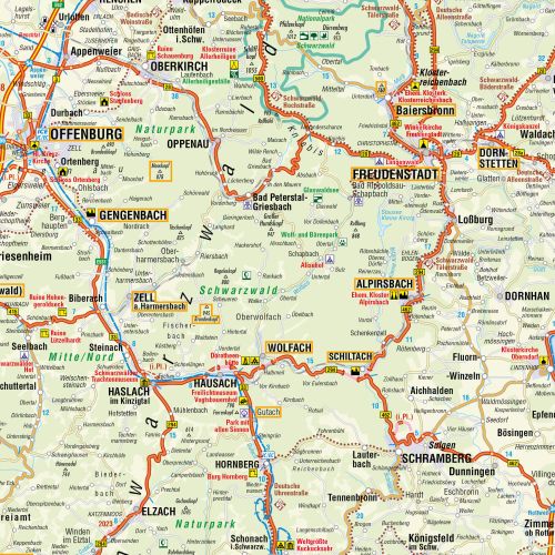 Detailansicht für die Straßenkarte von Baden-Württemberg
