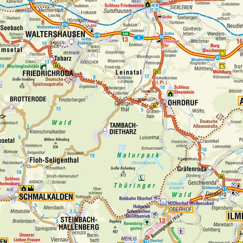 Straßenkarte von Thüringen im Detail