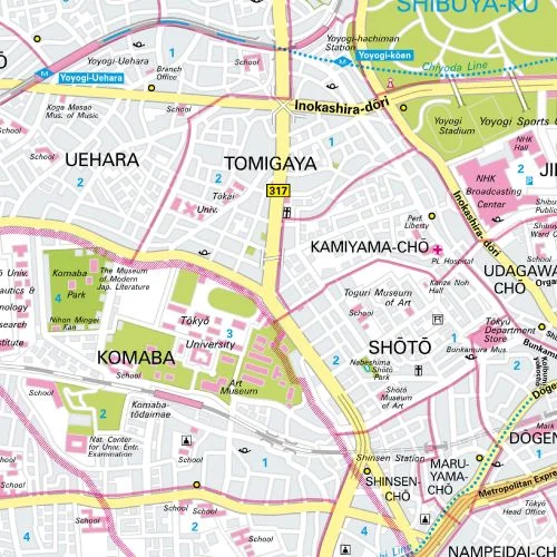 Stadtplan von Tokio in der Detailansicht