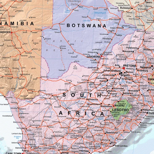 Detailansicht der politischen Landkarte von Afrika