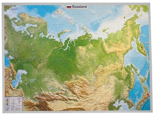 Die Reliefkarte Russland Aluminium Rahmen 57x77cm