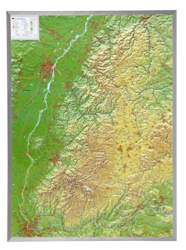 Die Reliefkarte Schwarzwald Aluminium Rahmen 57x77cm