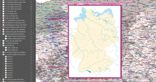 Zweifarbiger Landesumriss Deutschlands mit Einzeichnung der einzelnen Bundesländer.