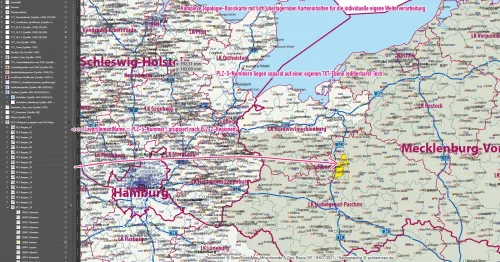 Detailausschnitt der PLZ-Karte Deutschlands.