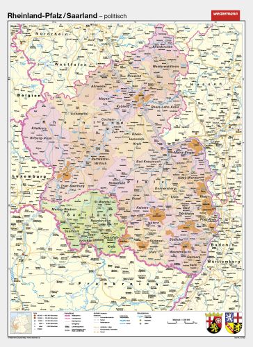 Rheinland-Pfalz als politische Schulwandkarte