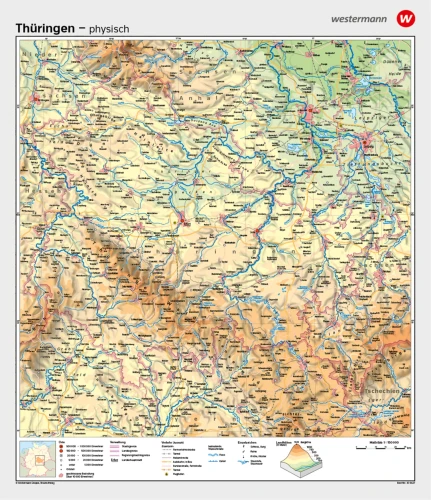 Thüringen als physische Schulwandkarte