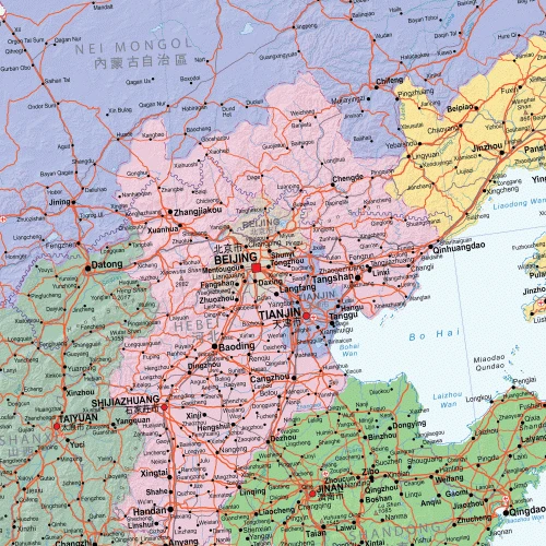 Detailansicht der Region Bejing auf der China Landkarte