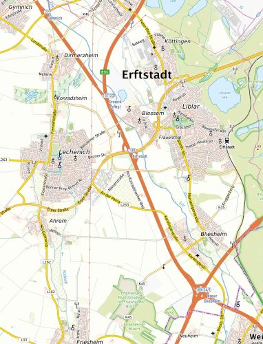 Detailansicht der Landkarte der Gemeinde Erftstadt.