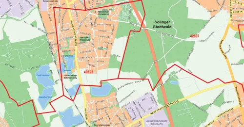 Postleitzahlenkarte von Düsseldorf im Detail