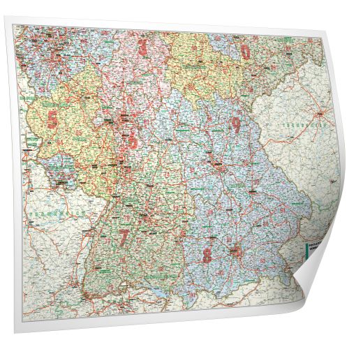 Postleitzahlen- und Verwaltungskarte von Süddeutschland