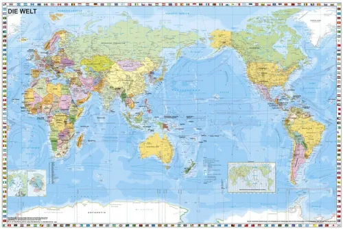 Weltkarte - pazifikzentriert / politisch