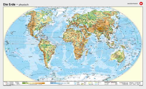 Die Erde / Welt als physische Schulwandkarte