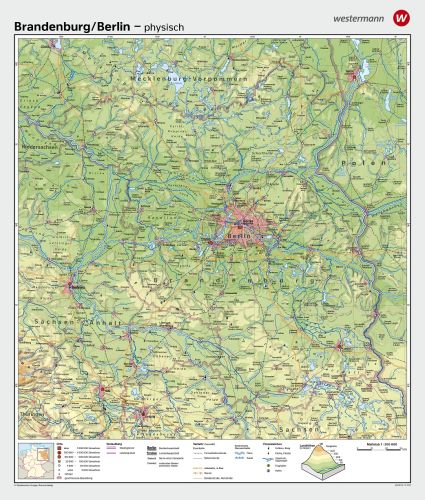 Physisches Kartenbild der Region Brandenburg und Berlin