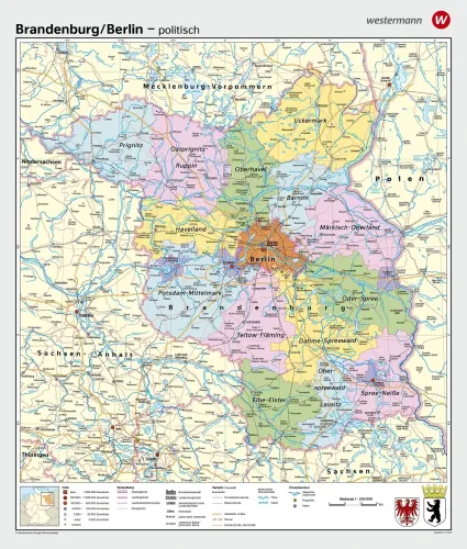 Politisches Kartenbild der Region Brandenburg und Berlin