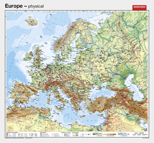 Die Schulwandkarte von Europa in englischer Sprache