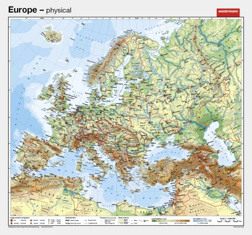 Die Schulwandkarte von Europa in englischer Sprache