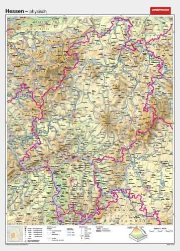 Schulwandkarte von Hessen physisches Kartenbild