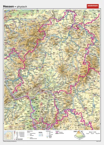 Schulwandkarte von Hessen physisches Kartenbild