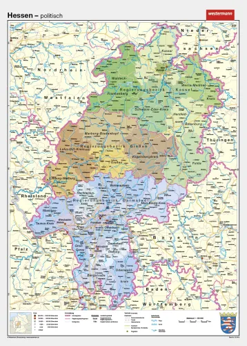 Schulwandkarte von Hessen politisches Kartenbild