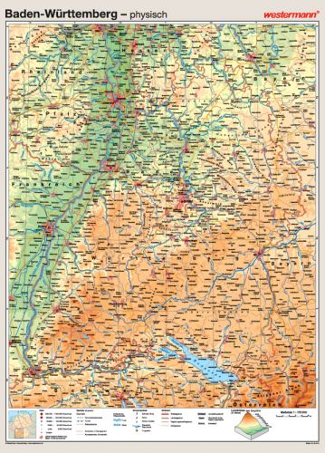 Baden-Württemberg als physische Schulwandkarte