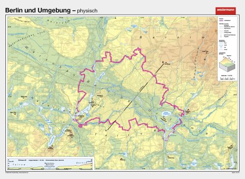 Berlin und Umgebung als physische Schulwandkarte