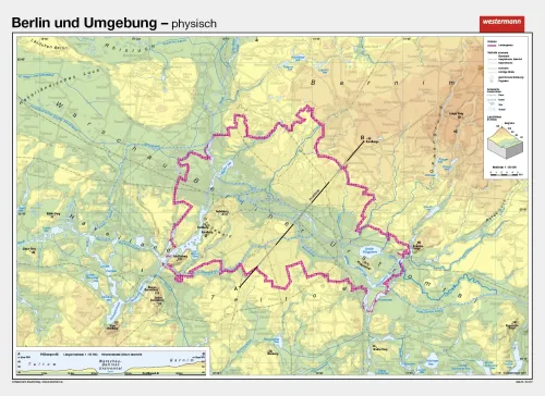 Berlin und Umgebung als physische Schulwandkarte