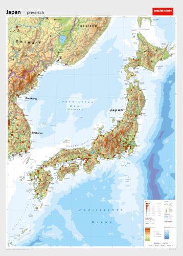 Japan als physische Schulwandkarte
