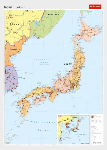Japan als politische Schulwandkarte