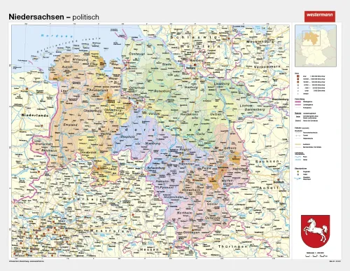 Niedersachsen als politische Schulwandkarte