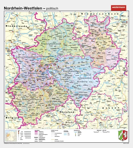 Nordrhein-Westfalen als politische Schulwandkarte
